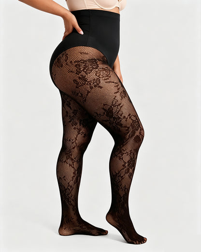 High-Waisted Floral Lace Shaping Tights