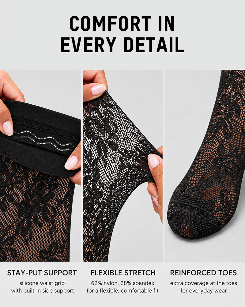 High-Waisted Floral Lace Shaping Tights