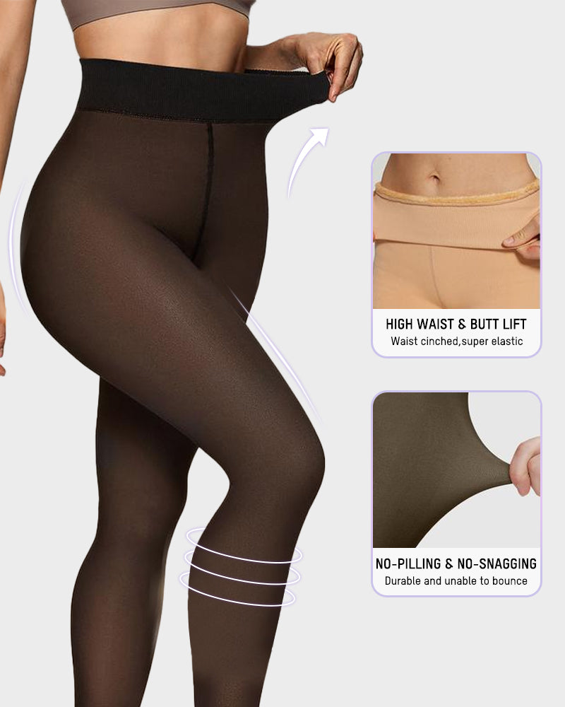 Semi-Transparent Single Seam Fleece Lined Tights