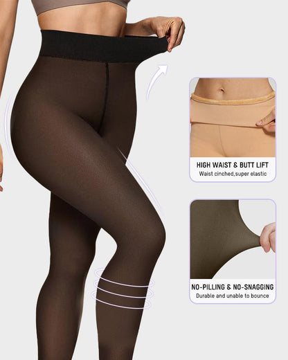 Semi-Transparent Single Seam Fleece Lined Tights